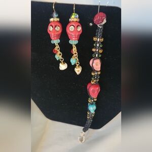 Colorful Skull Earrings and Bracelet Set